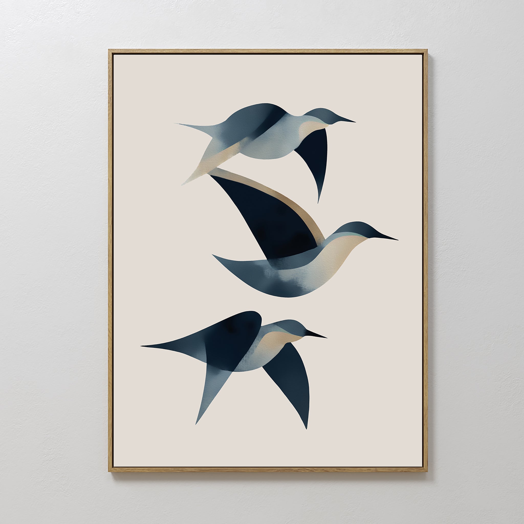 Original hand painted navy blue abstract birds oil painting canvas wall art, nordic scandinavian minimalist elegant luxury modern coastal home decor i