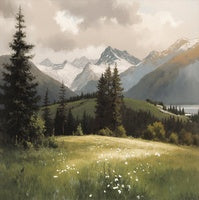 Sage Solitude Atmospheric Painting Art - Square