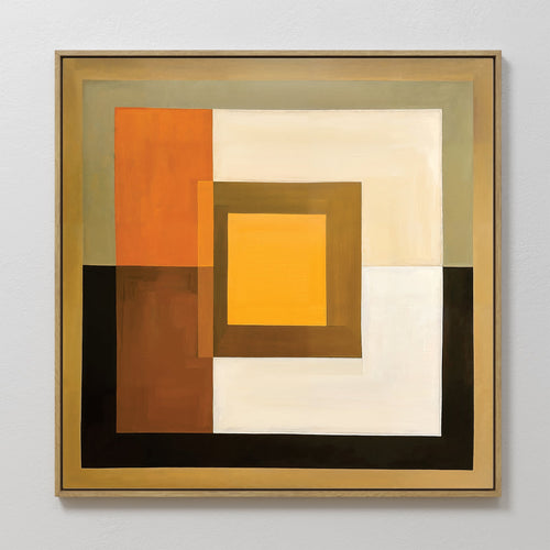 Hand painted original amber orange ivory geometric oil painting canvas wall art, nordic scandinavian elegant luxury modern living room home decor inte