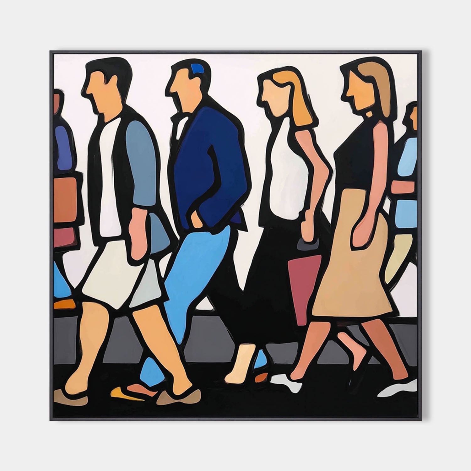 Original hand painted bold geometric figures oil painting canvas wall art, modern abstract minimalist elegant luxury scandinavian livin