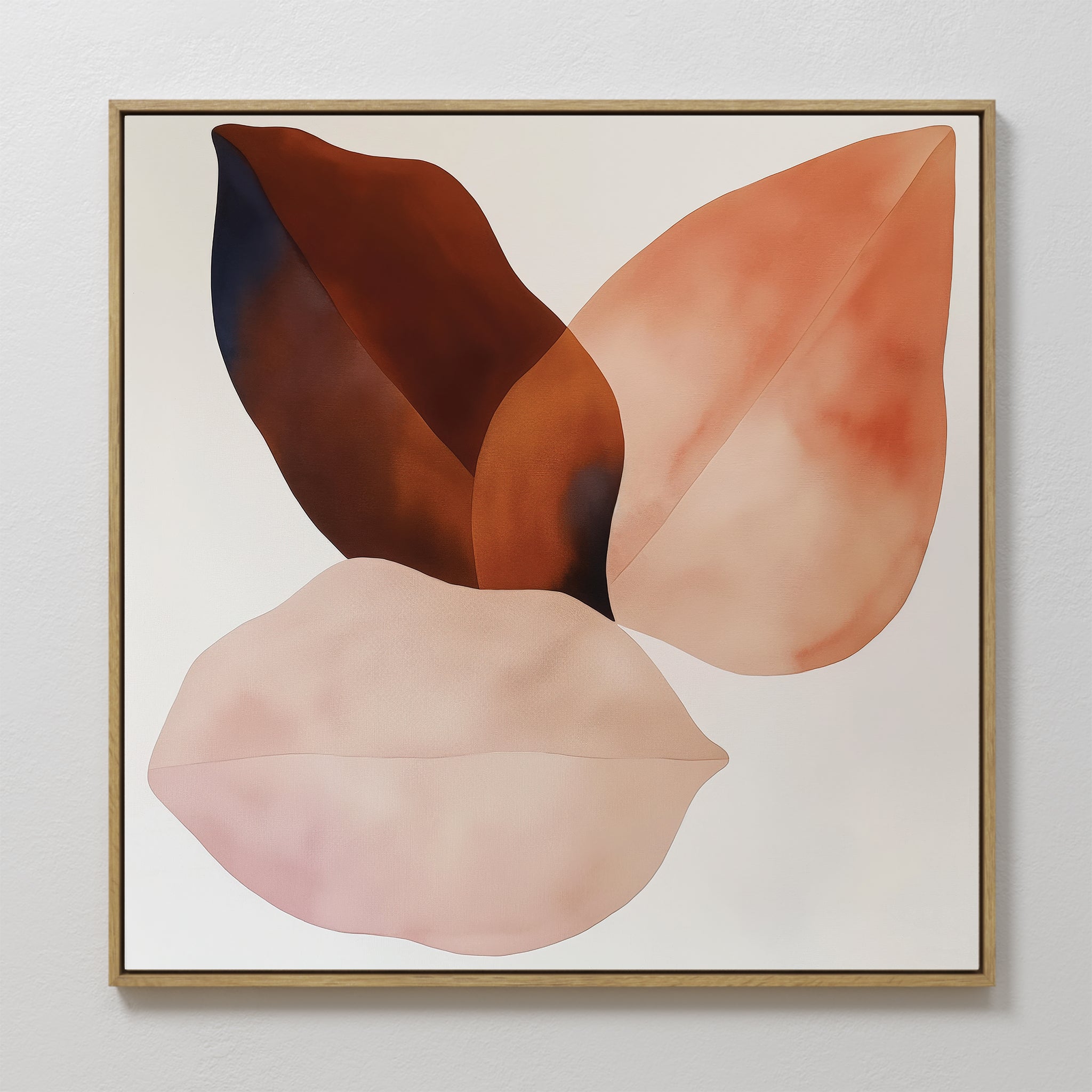 Original hand painted sienna terracotta blush abstract botanical leaf oil painting canvas wall art, nordic scandinavian elegant luxury modern home dec