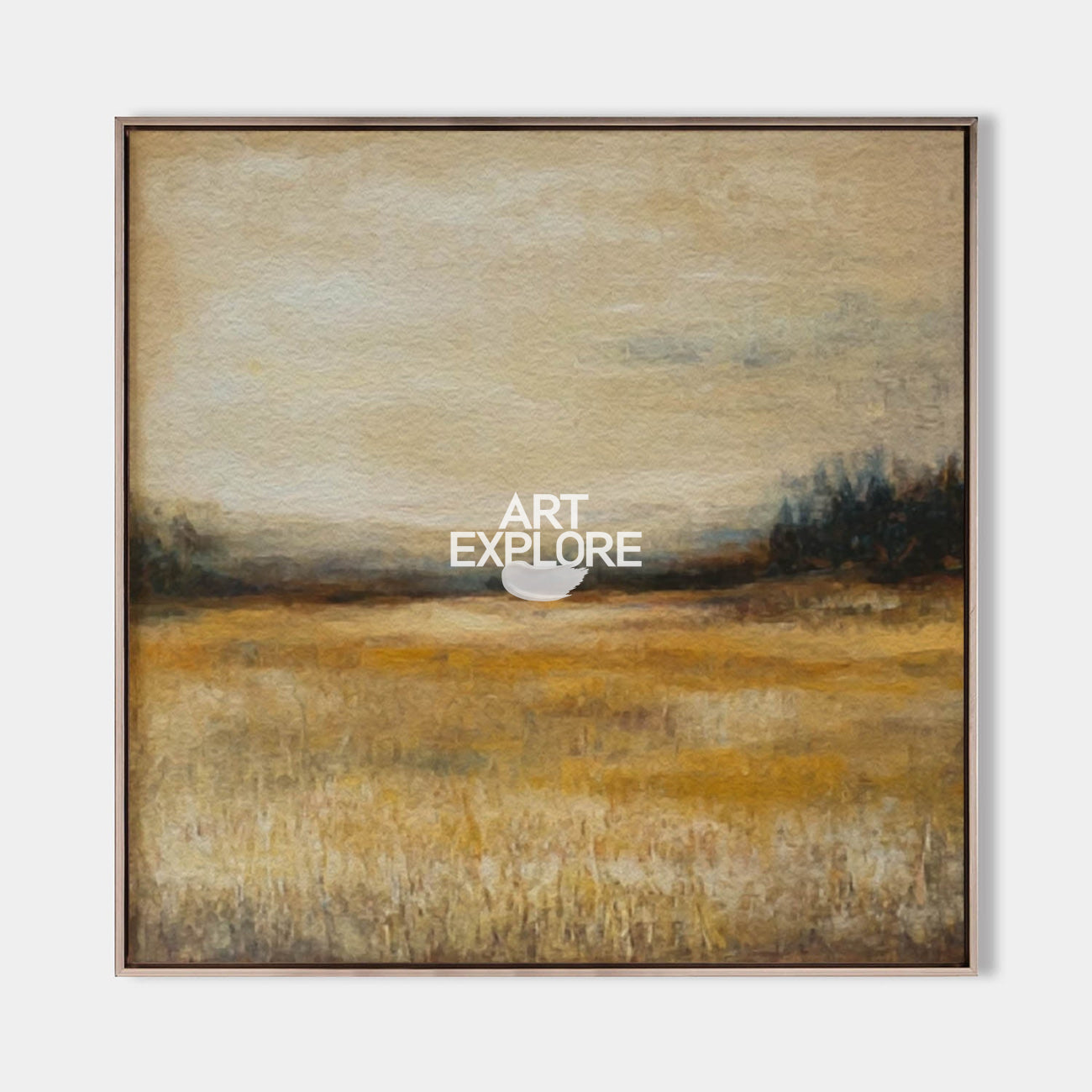 Original hand painted golden meadow oil painting canvas wall art, nordic scandinavian minimalist elegant luxury modern living room home