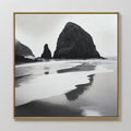Hand painted original black white coastal sea stack oil painting canvas wall art, nordic scandinavian minimalist elegant luxury modern living room hom