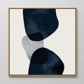 Original hand painted navy blue organic abstract oil painting canvas wall art, fluid shapes cream background nordic scandinavian elegant luxury modern