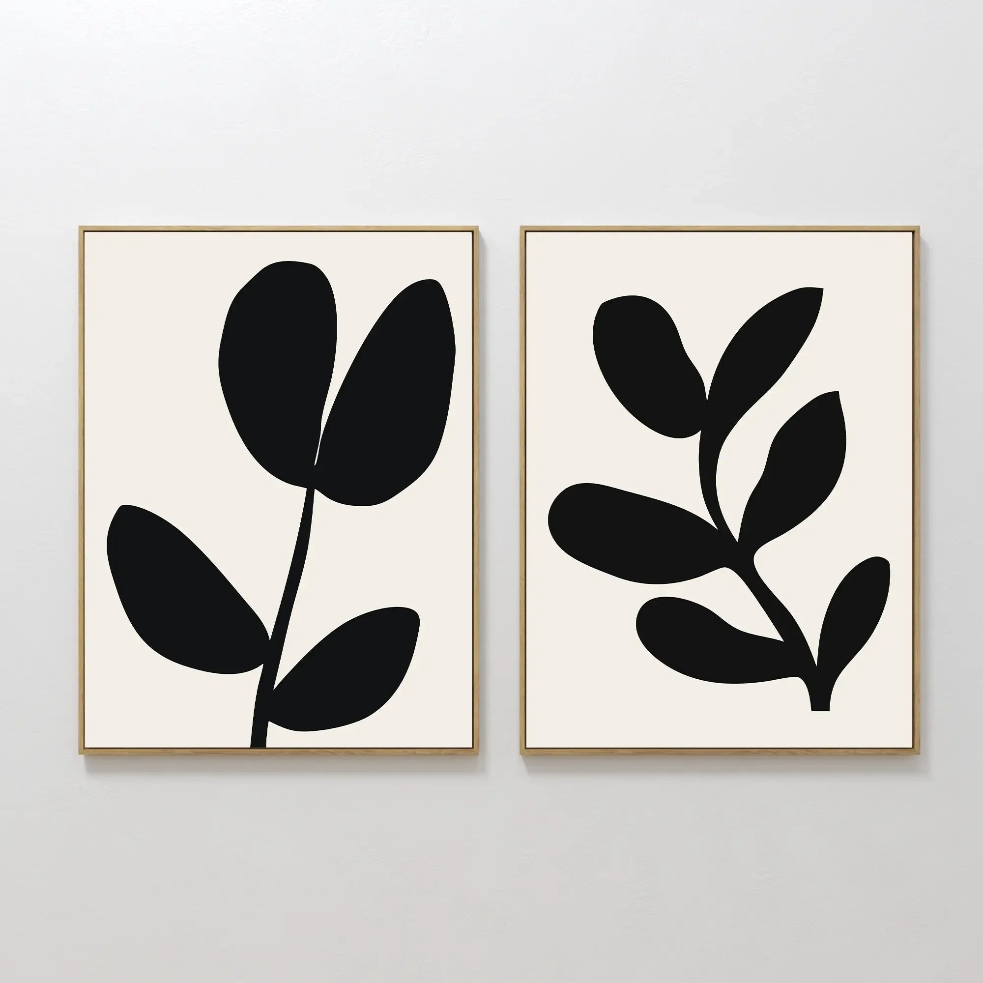 Original hand painted black ivory botanical silhouette oil painting canvas wall art set, nordic scandinavian elegant luxury minimalist modern home dec