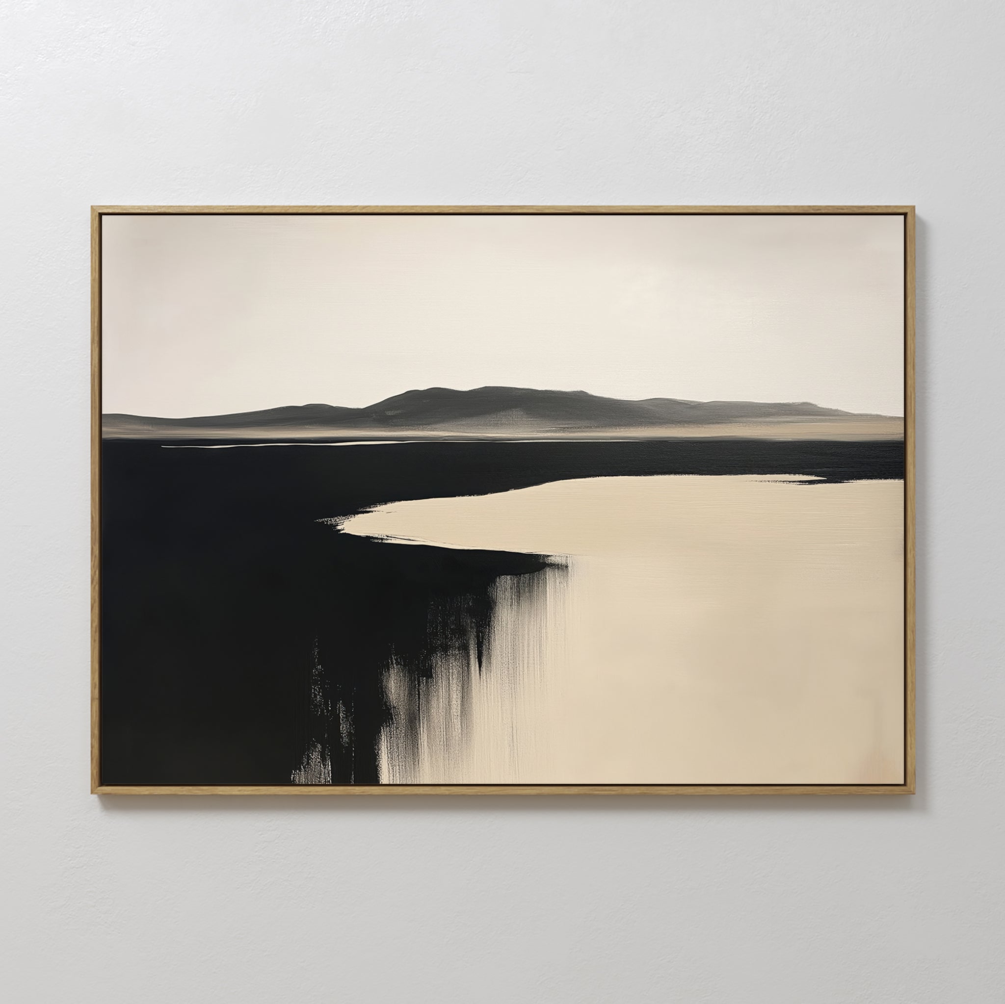 Hand painted original black ivory abstract landscape oil painting canvas wall art, nordic scandinavian minimalist elegant luxury modern living room ho