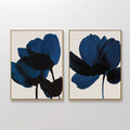 Original hand painted navy blue floral silhouette oil painting canvas wall art set of 2, nordic scandinavian elegant luxury minimalist modern living r