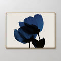 Original hand painted navy blue floral silhouette oil painting canvas wall art, nordic scandinavian elegant luxury modern minimalist home decor interi