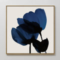 Hand painted original navy midnight blue botanical floral silhouette oil painting canvas wall art, nordic scandinavian elegant luxury modern interior