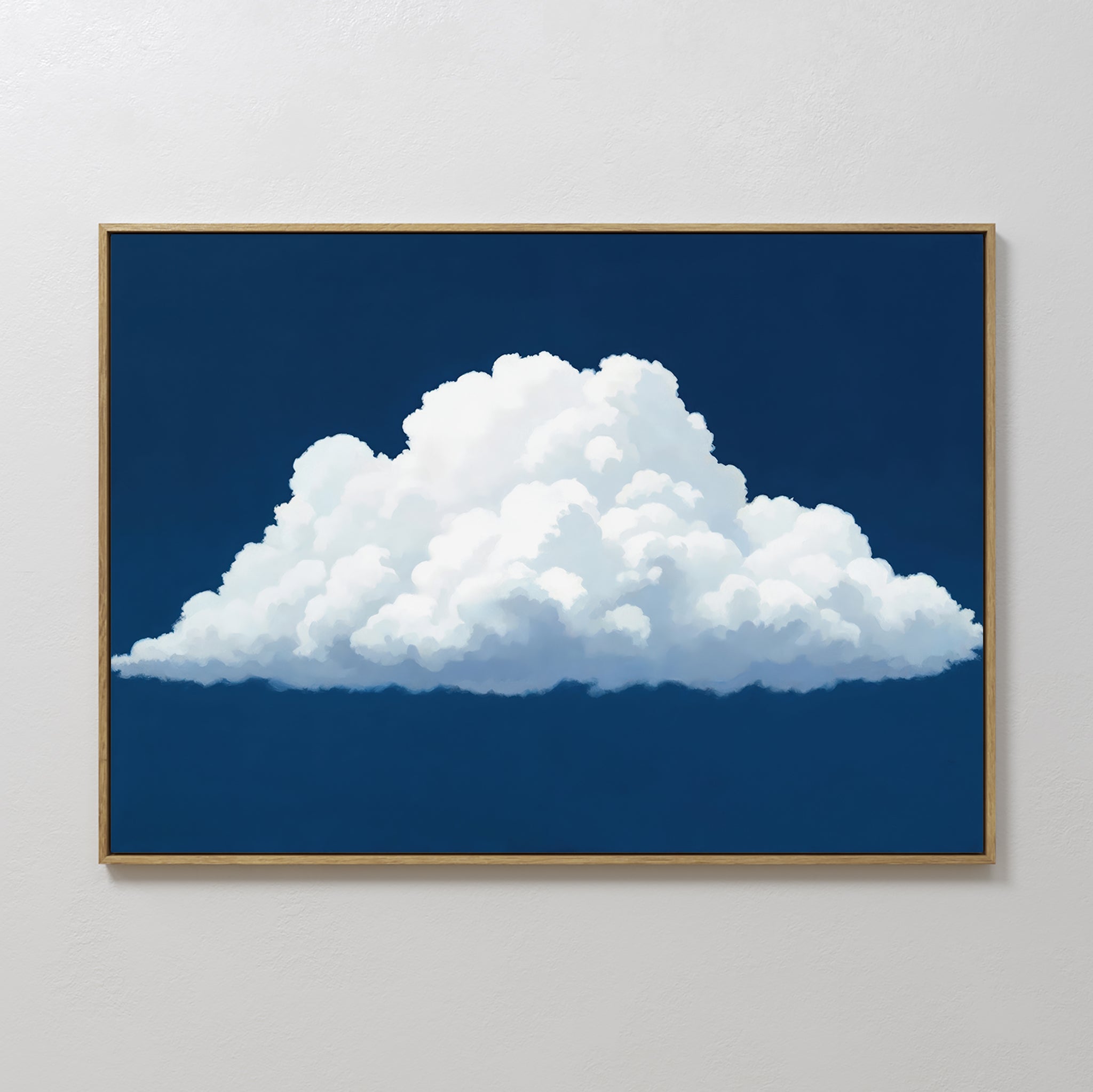 Hand painted original white cumulus cloud oil painting on deep navy blue canvas wall art, nordic scandinavian elegant luxury modern living room home d