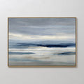 Original hand painted navy slate blue grey abstract coastal landscape oil painting canvas wall art, nordic scandinavian elegant luxury modern home dec