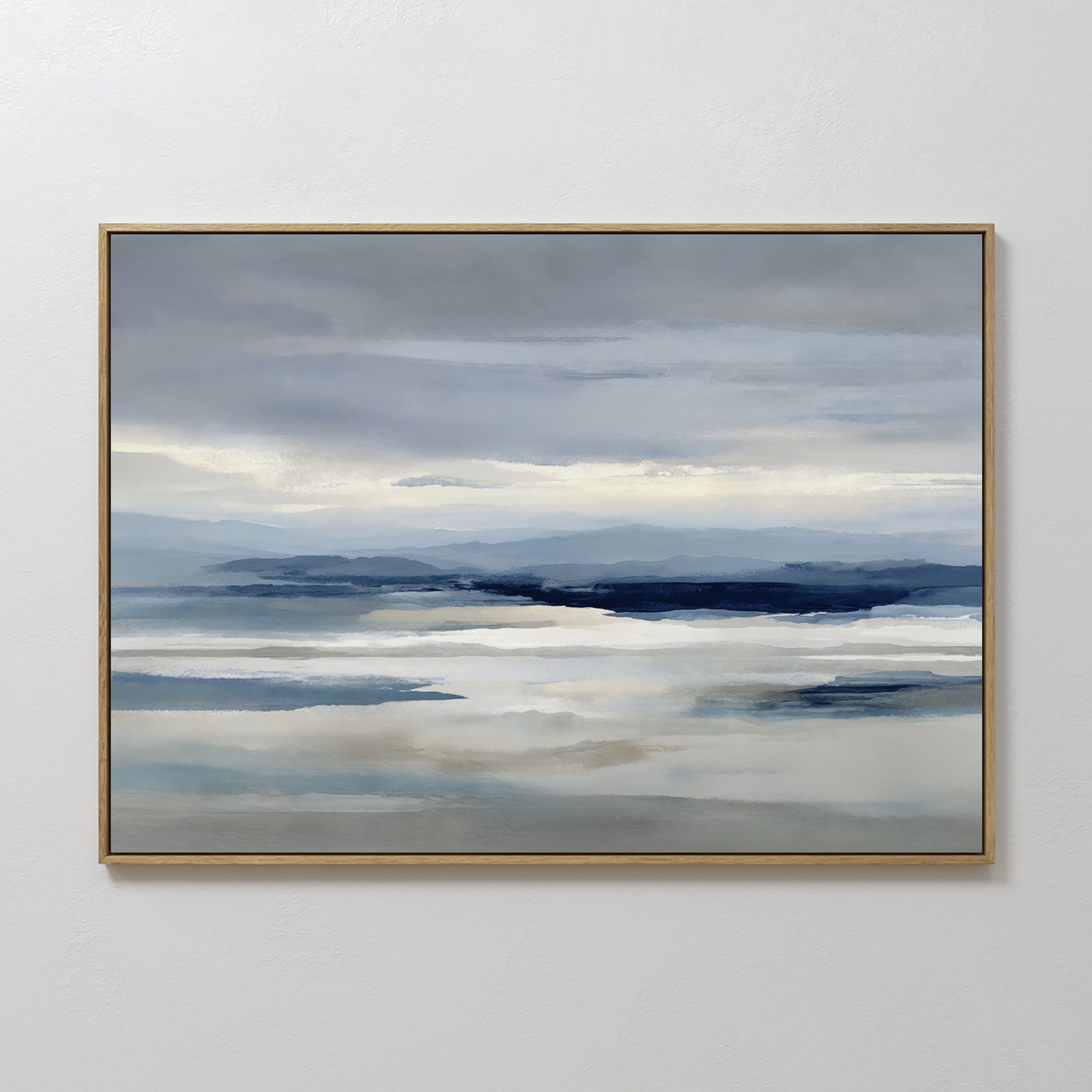 Original hand painted navy slate blue grey abstract coastal landscape oil painting canvas wall art, nordic scandinavian elegant luxury modern home dec