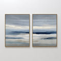 Original hand painted navy blue grey abstract coastal oil painting canvas wall art set of 2, nordic scandinavian elegant luxury modern living room hom