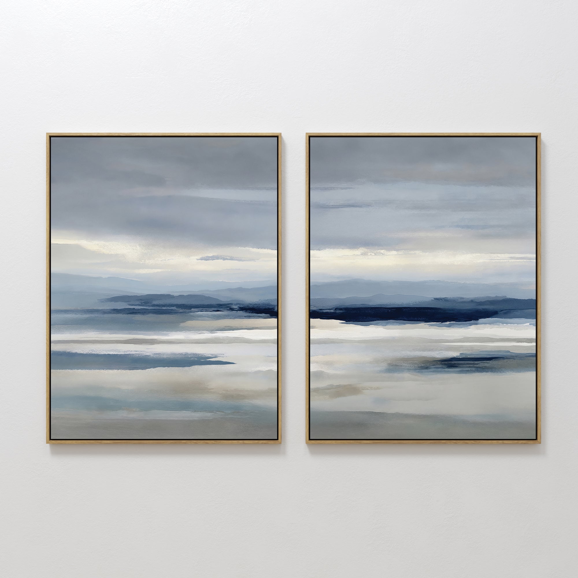 Original hand painted navy blue grey abstract coastal oil painting canvas wall art set of 2, nordic scandinavian elegant luxury modern living room hom