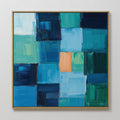 Original hand painted teal navy blue geometric abstract oil painting canvas wall art, nordic scandinavian elegant luxury modern coastal living room ho