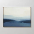 Original hand painted deep navy blue misty atmospheric landscape oil painting canvas wall art, nordic scandinavian elegant luxury modern living room h