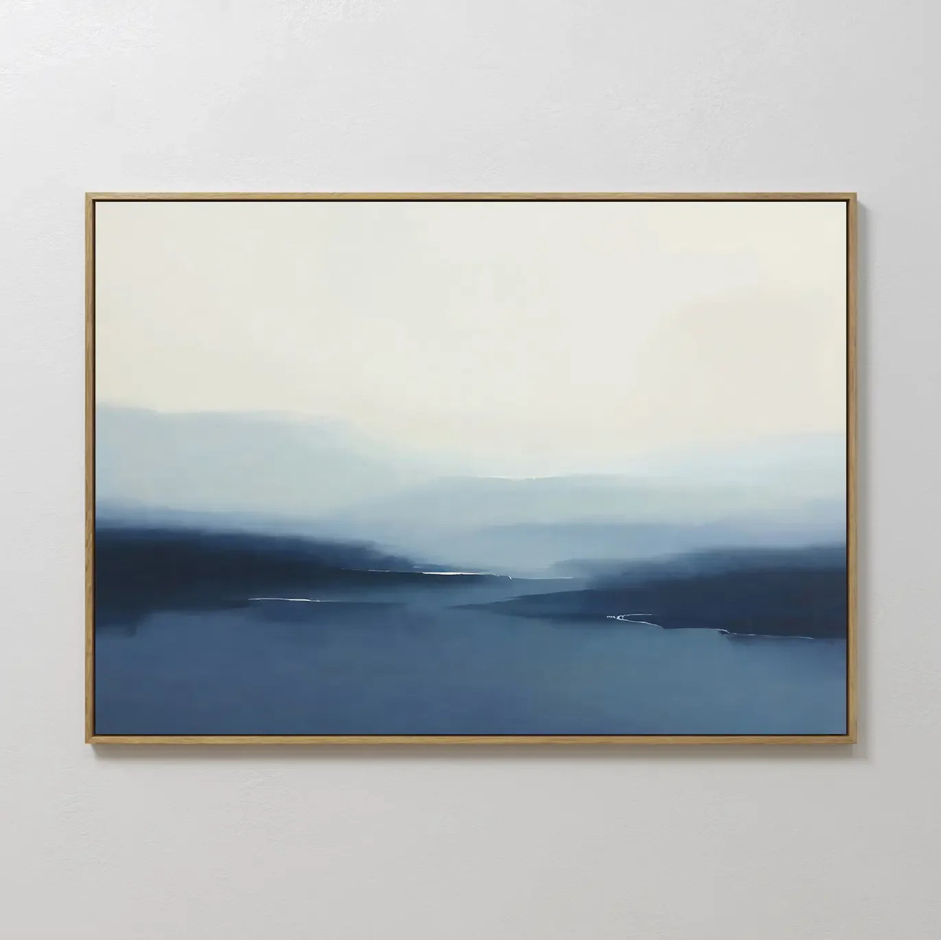Original hand painted deep navy blue misty atmospheric landscape oil painting canvas wall art, nordic scandinavian elegant luxury modern living room h
