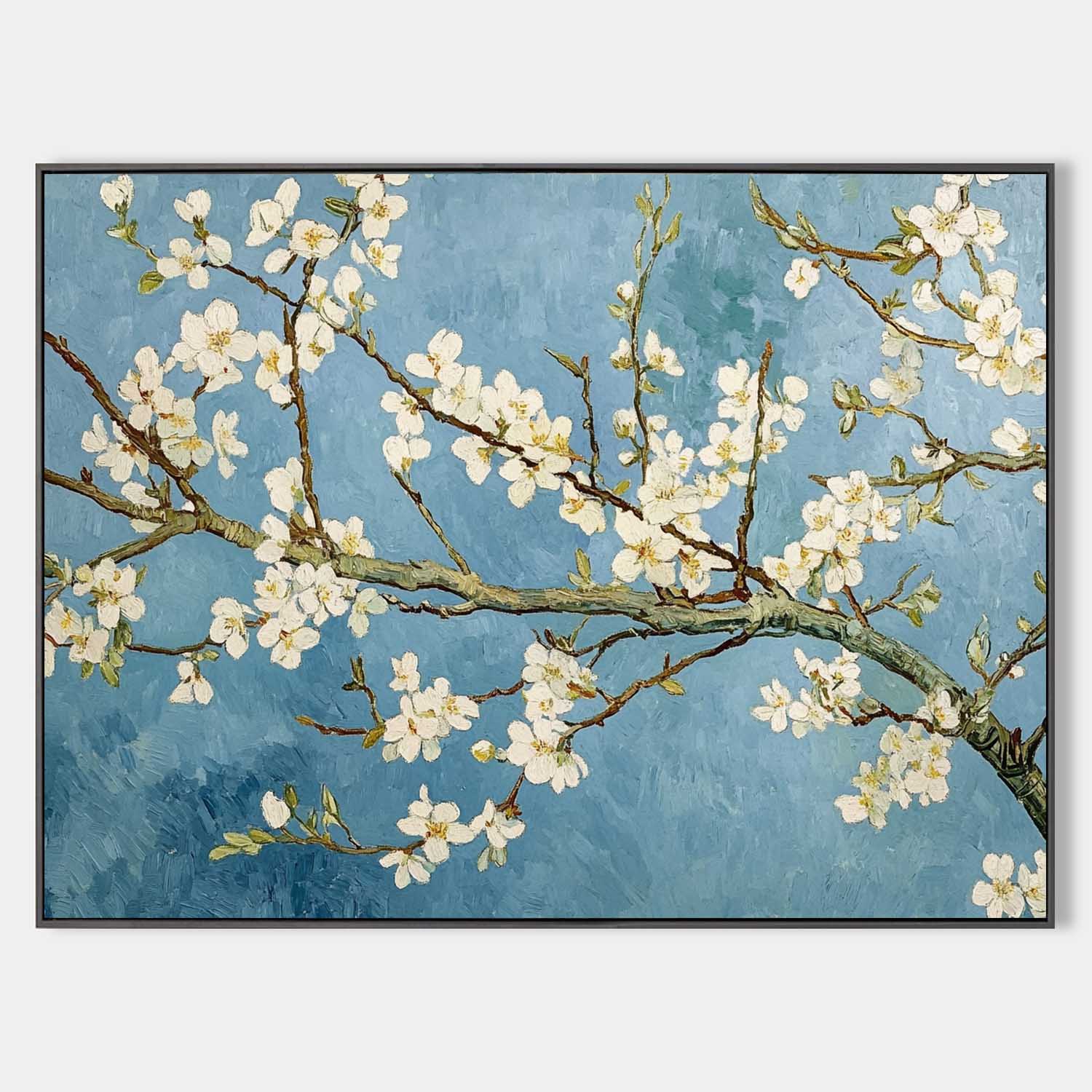 Original hand painted white blossom branch oil painting canvas wall art, nordic scandinavian elegant luxury botanical modern living roo