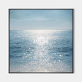 Original hand painted sparkling blue ocean oil painting canvas wall art, nordic scandinavian minimalist elegant luxury modern coastal h