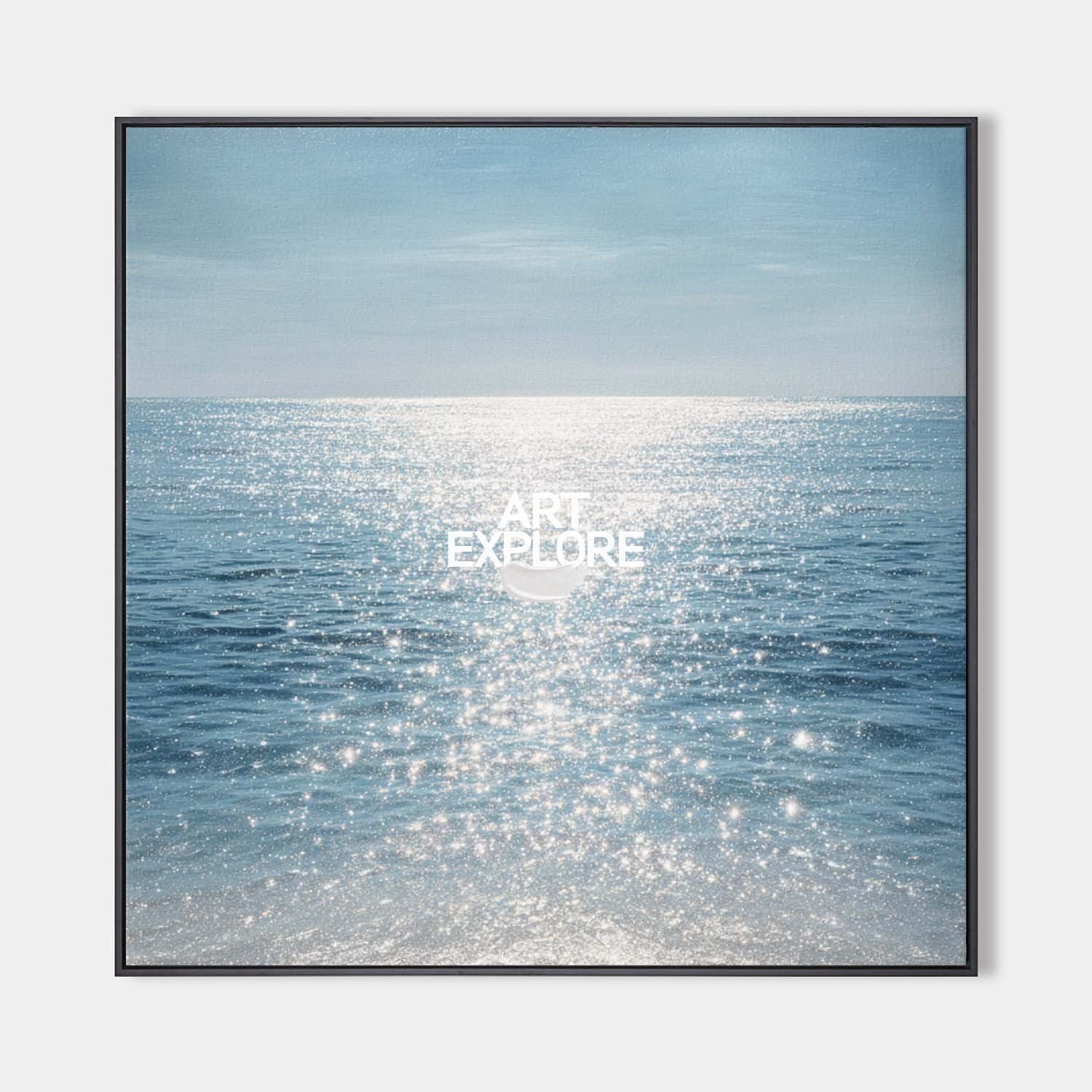Original hand painted sparkling blue ocean oil painting canvas wall art, nordic scandinavian minimalist elegant luxury modern coastal h