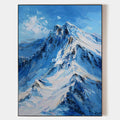 Original hand painted blue white snowy mountain oil painting canvas wall art, nordic scandinavian elegant luxury modern living room hom