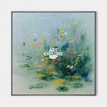 Original hand painted teal botanical oil painting canvas wall art, abstract wildflowers lily pond elegant luxury modern nordic scandina