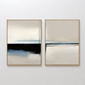 Original hand painted ivory cream black abstract horizon oil painting diptych canvas wall art, nordic scandinavian elegant luxury modern interior home