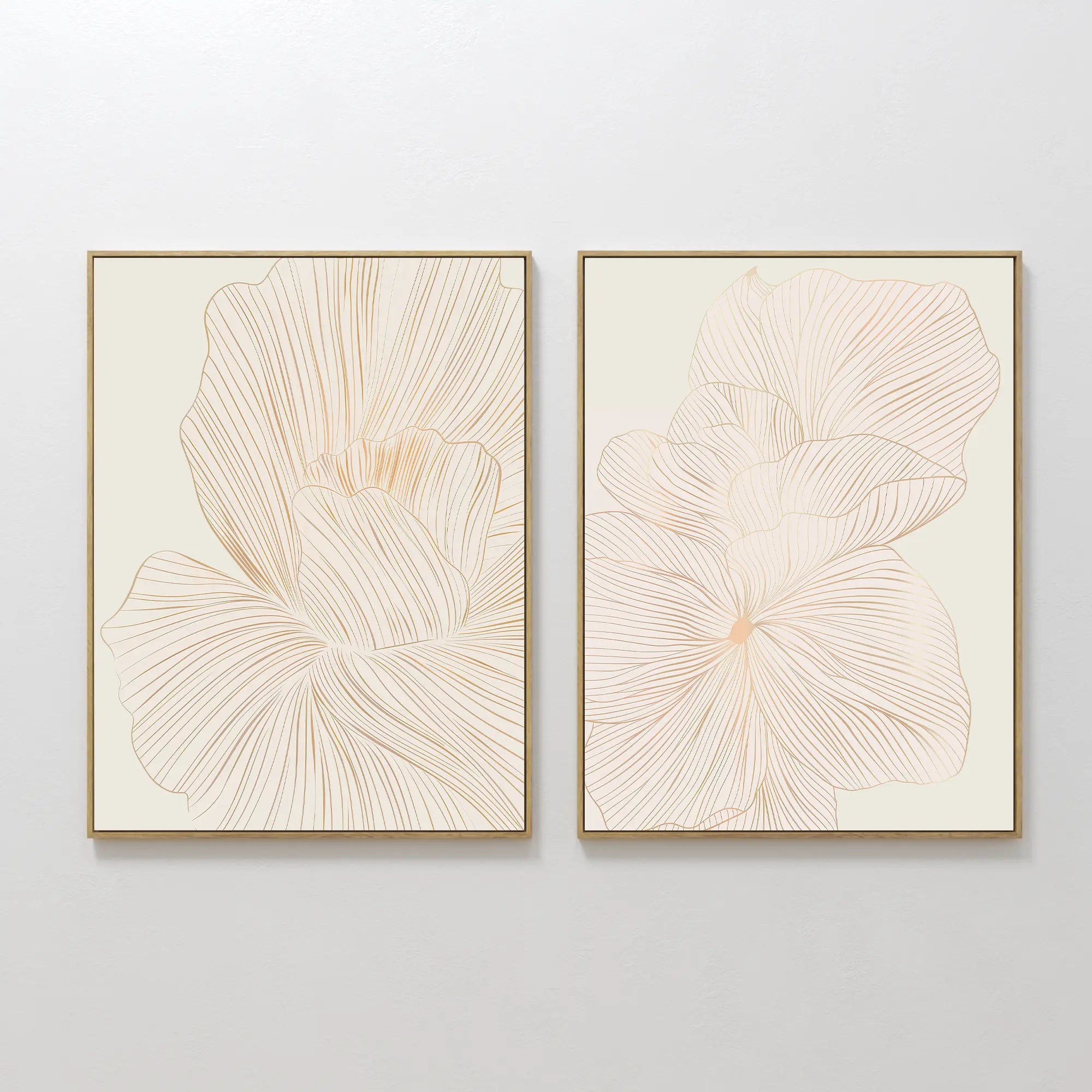 Original hand painted ivory warm gold floral line art oil painting canvas set of 2, nordic scandinavian elegant luxury minimalist modern living room h