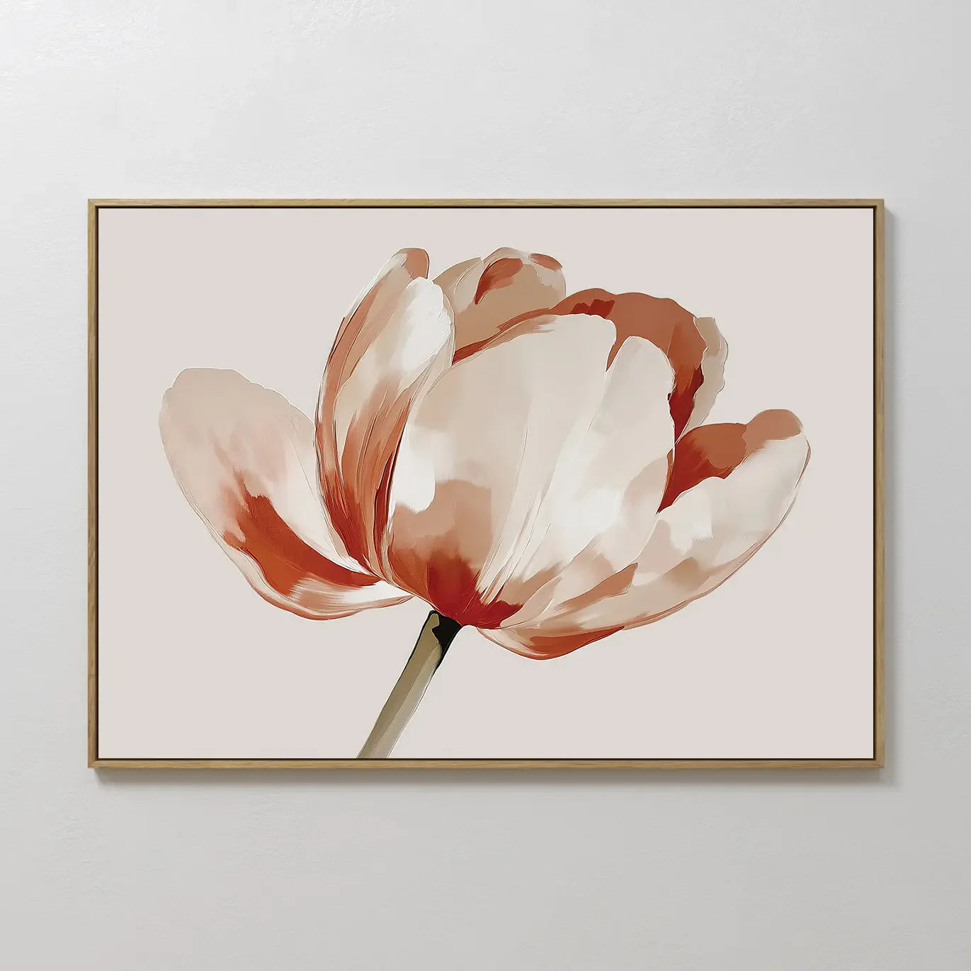 Original hand painted red orange tulip botanical oil painting canvas wall art, nordic scandinavian minimalist elegant luxury modern home decor interio
