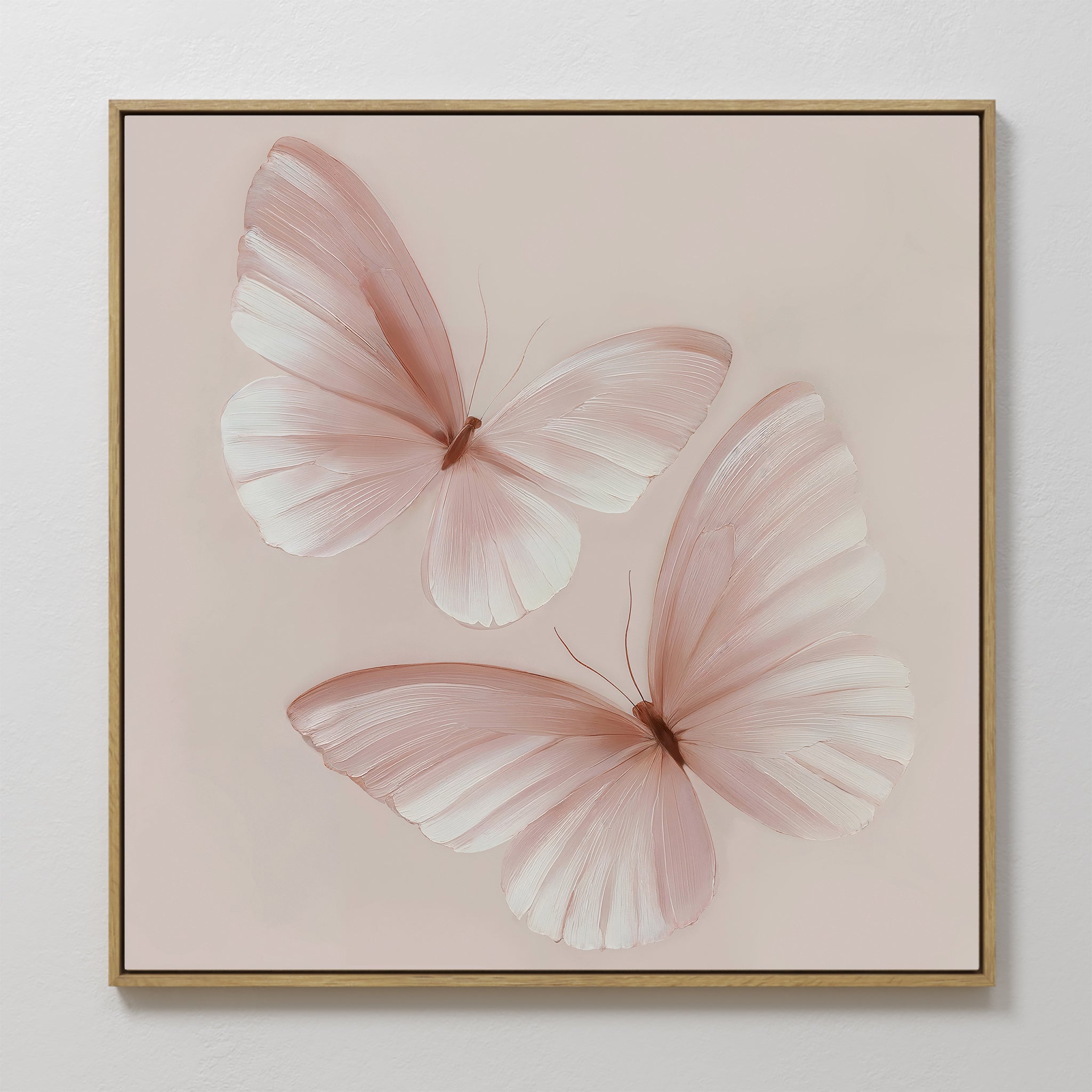 Original hand painted blush pink butterfly oil painting canvas wall art, nordic scandinavian elegant luxury minimalist modern bedroom home decor inter
