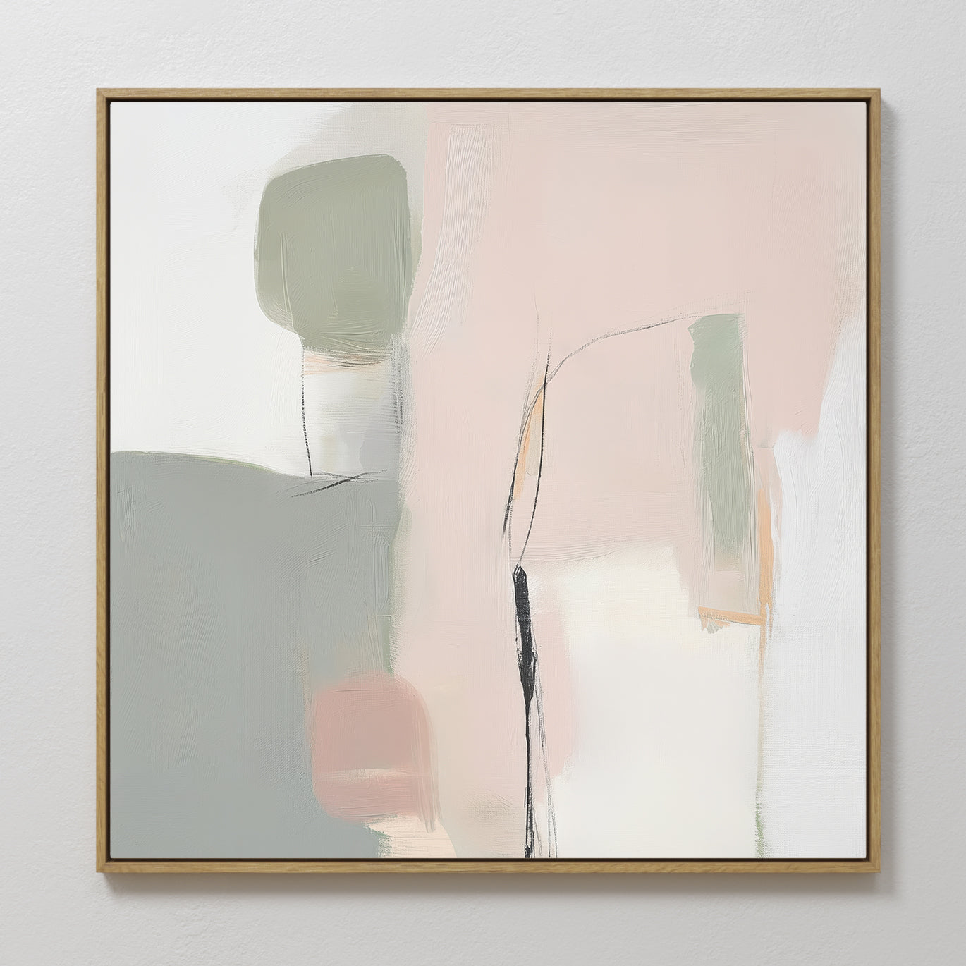 Original hand painted blush pink sage green abstract oil painting canvas wall art, nordic scandinavian elegant luxury minimalist modern living room ho