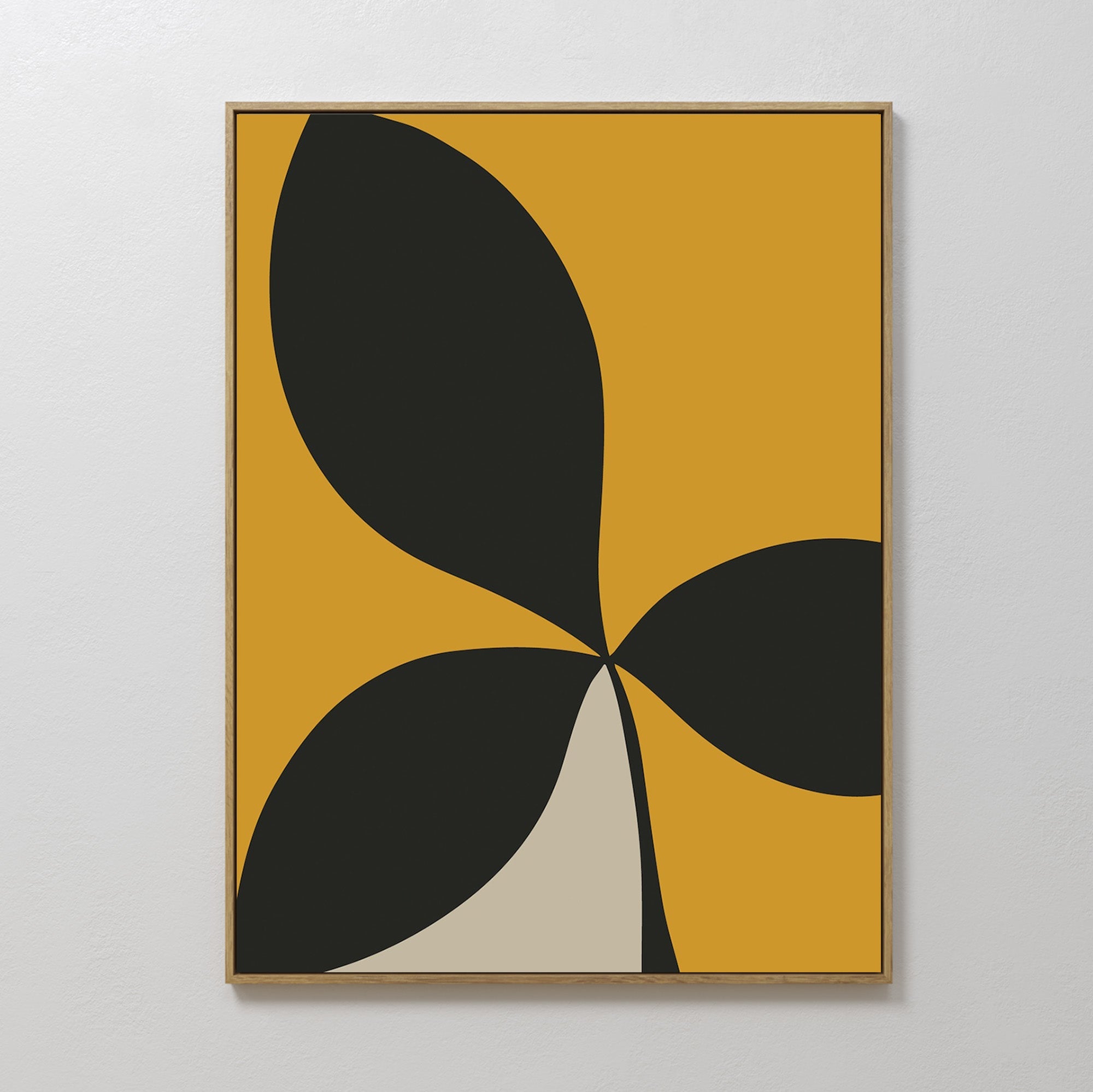 Original hand painted ochre yellow black organic petal abstract oil painting canvas wall art, nordic scandinavian elegant luxury modern living room ho