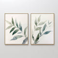 Original hand painted sage green botanical branch oil painting canvas wall art set of 2, nordic scandinavian elegant luxury minimalist modern home dec