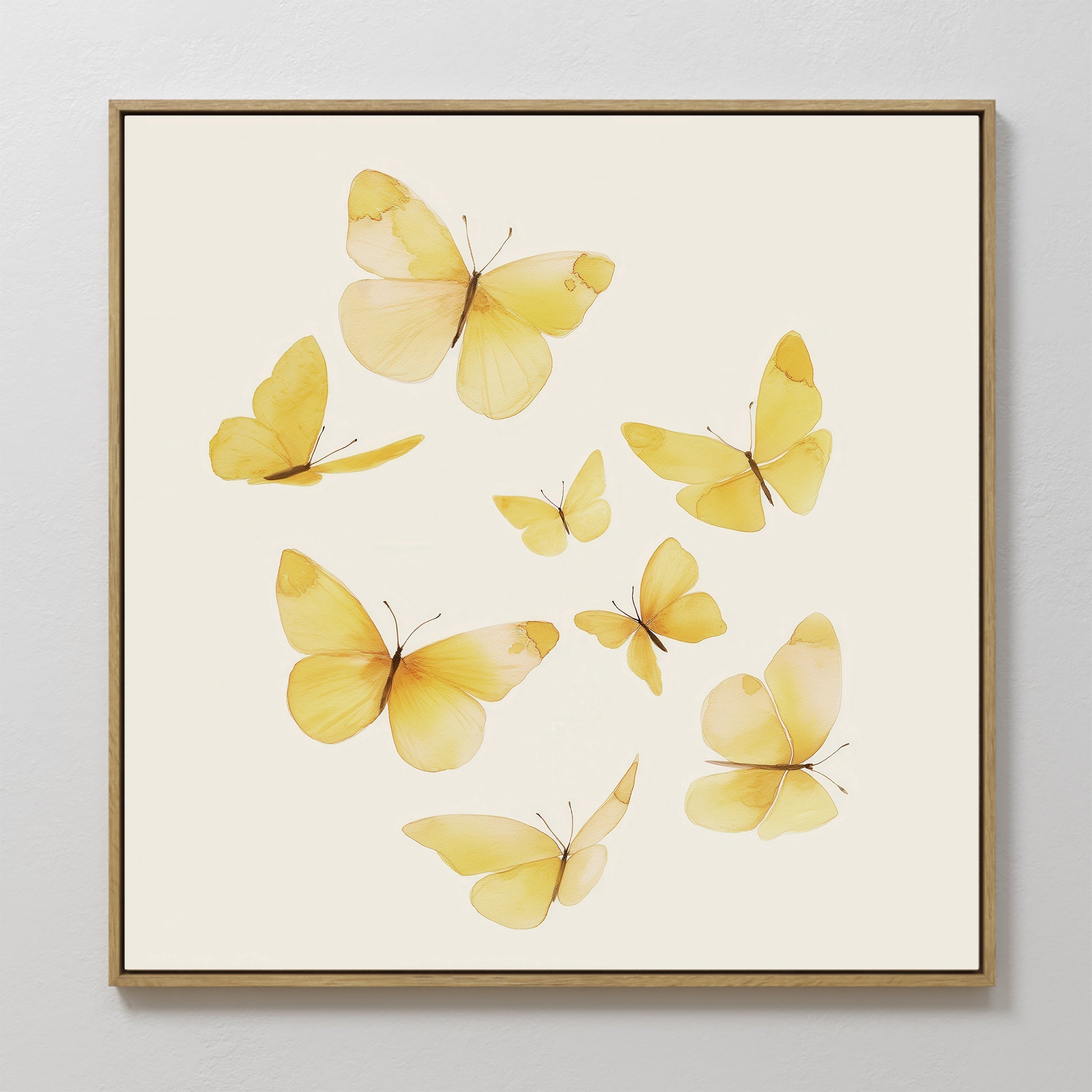 Hand painted original golden yellow butterfly oil painting canvas wall art, nordic scandinavian elegant luxury minimalist modern living room home deco