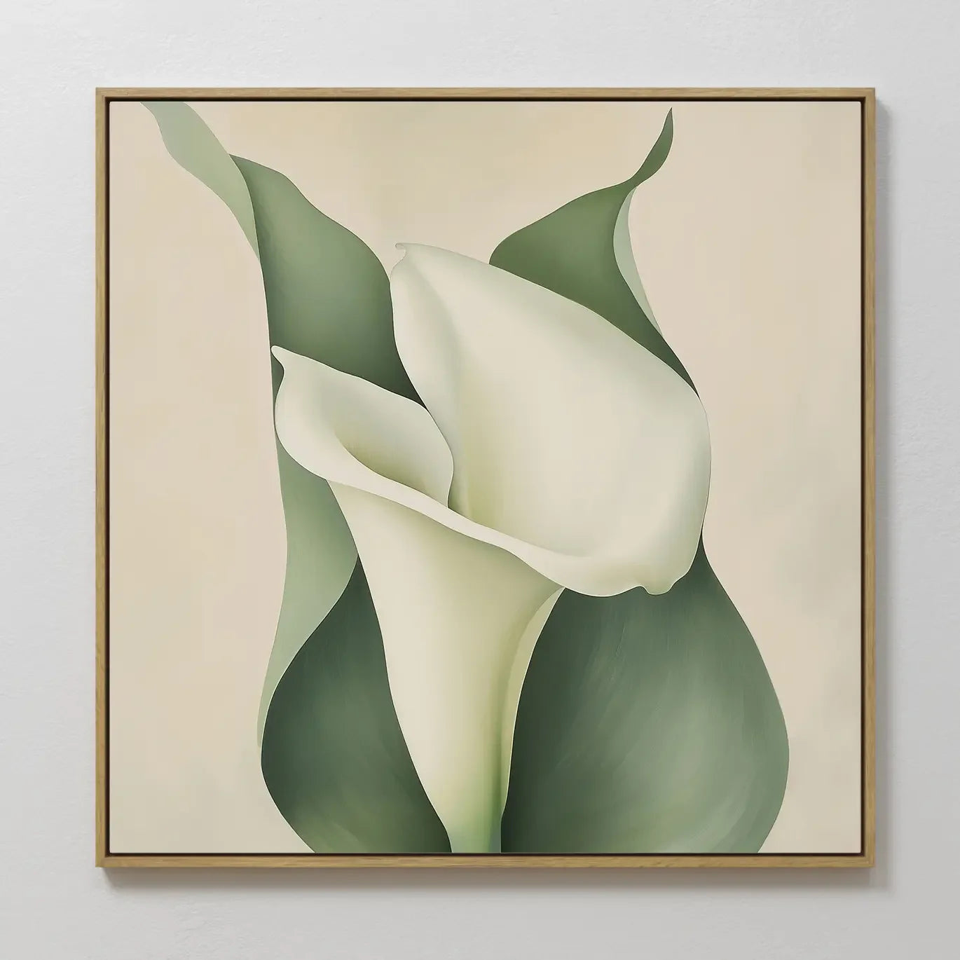 Hand painted original ivory white calla lily botanical oil painting canvas wall art, nordic scandinavian elegant luxury modern home decor interior des