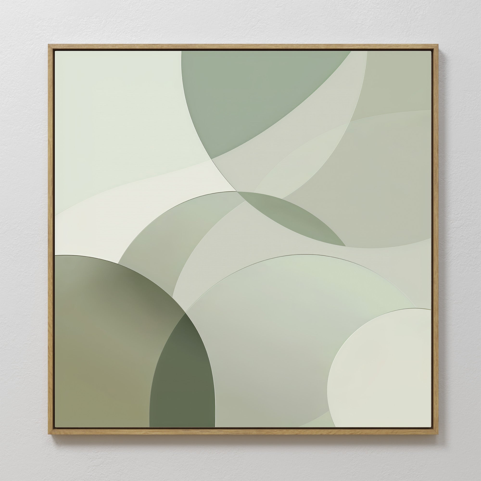 Hand painted original sage green geometric abstract oil painting canvas wall art, overlapping circles nordic scandinavian elegant luxury modern minima