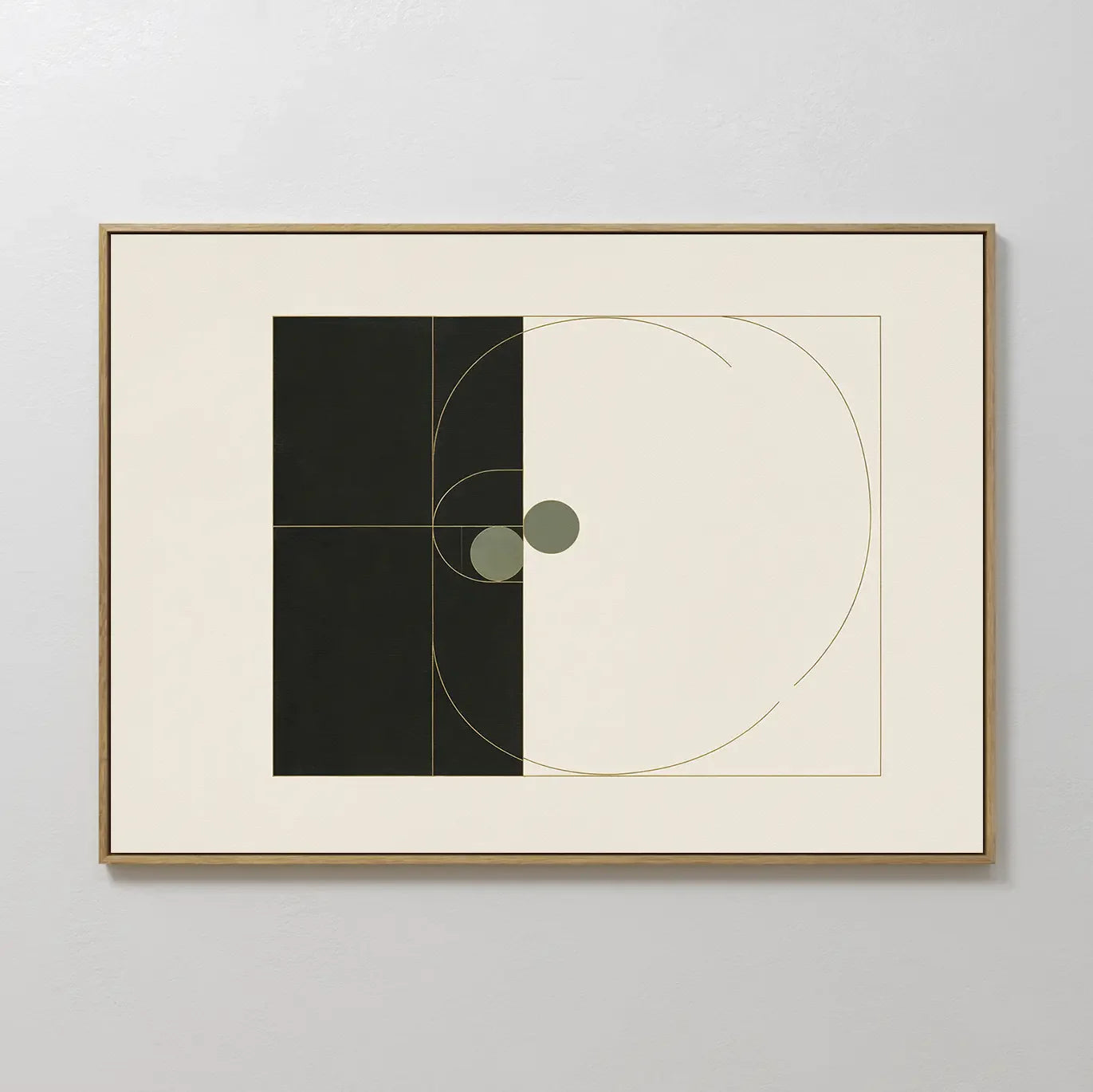 Hand painted original black ivory geometric oil painting canvas wall art, golden spiral sage circles nordic scandinavian elegant luxury modern interio