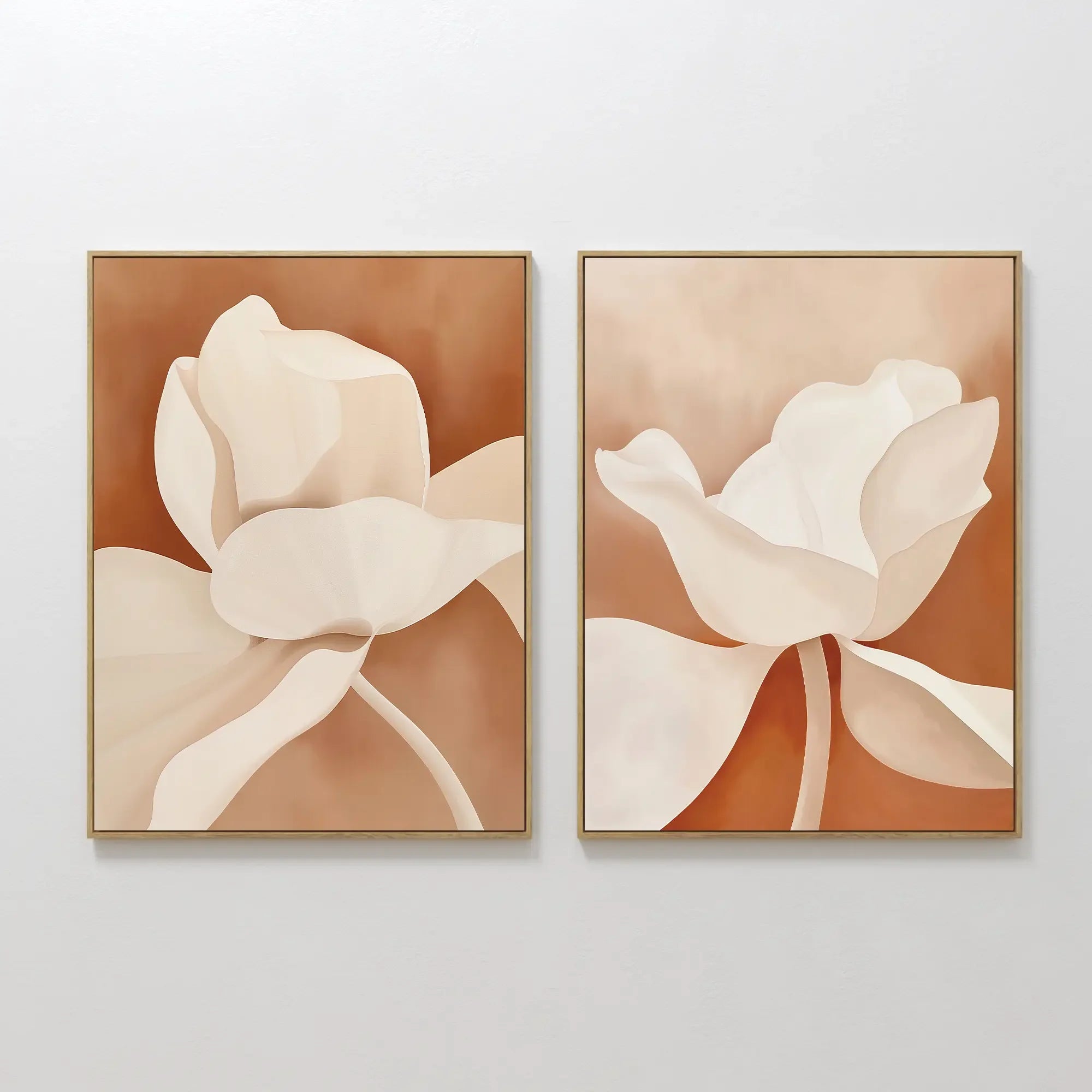 Original hand painted ivory cream floral oil painting canvas wall art set of 2, nordic scandinavian elegant luxury modern living room home decor