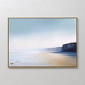 Hand painted original oil painting coastal cliffs pale blue sandy beach canvas wall art nordic scandinavian elegant luxury modern home decor interior