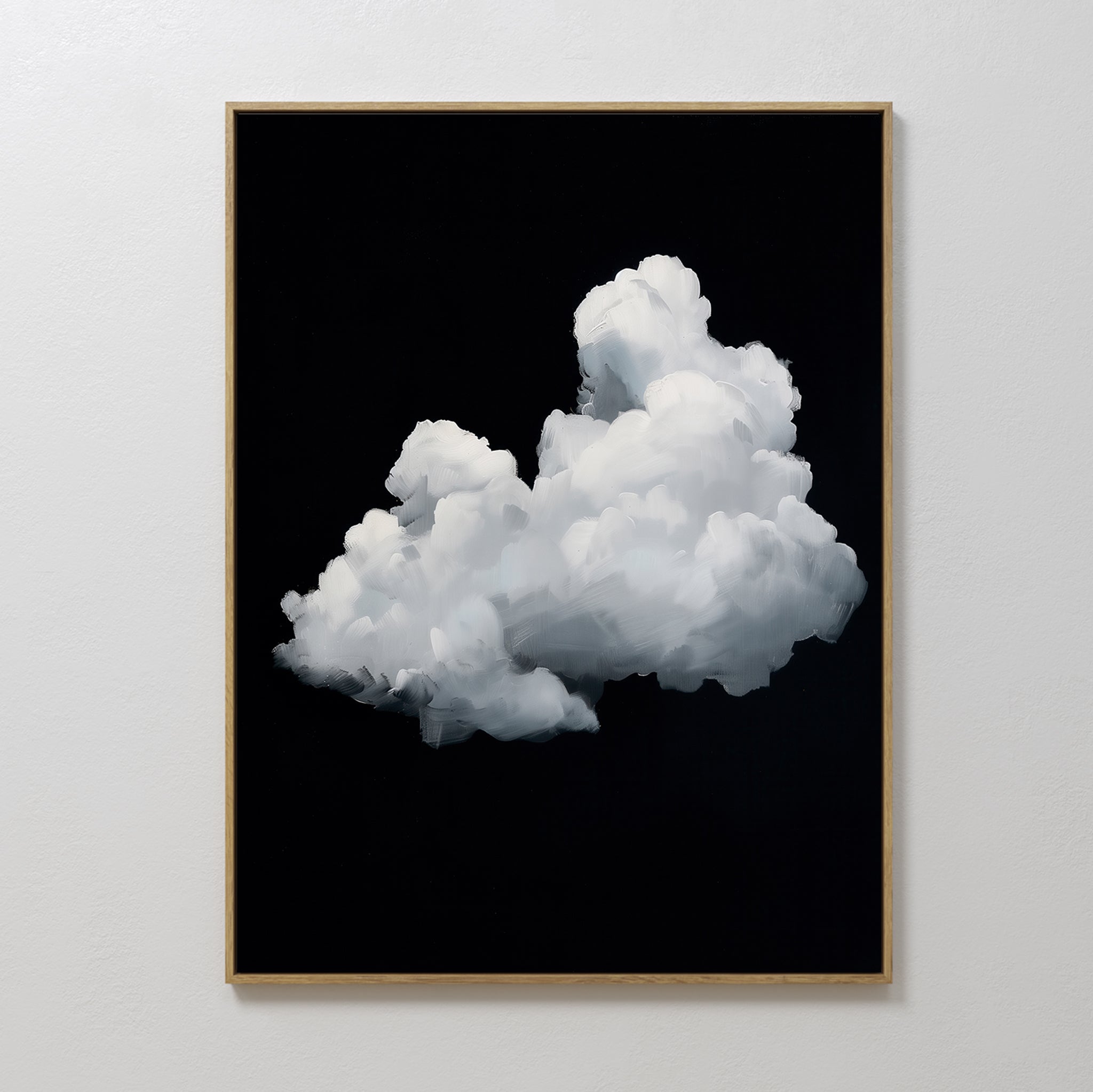 Original hand painted white cumulus cloud black background oil painting canvas wall art, nordic scandinavian elegant luxury modern minimalist home dec