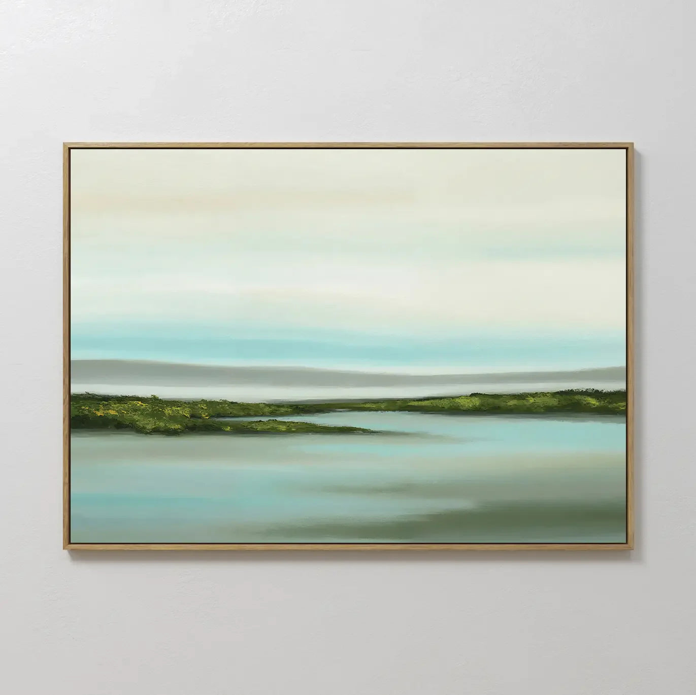 Original hand painted teal green coastal landscape oil painting canvas wall art, nordic scandinavian minimalist elegant luxury modern living room home