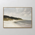 Original hand painted coastal beach oil painting canvas wall art, sandy shore green dunes grey cloudy sky nordic scandinavian elegant luxury modern ho