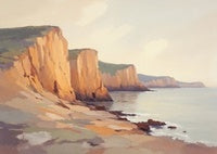 Ochre Reverie Coastal Painting Art - Horizontal