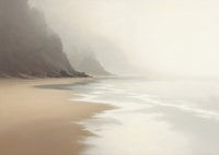 Mist Solitude Coastal Deep Painting Art - Horizontal