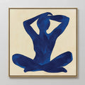 Original hand painted cobalt blue seated nude silhouette oil painting canvas wall art, nordic scandinavian elegant luxury modern living room home deco