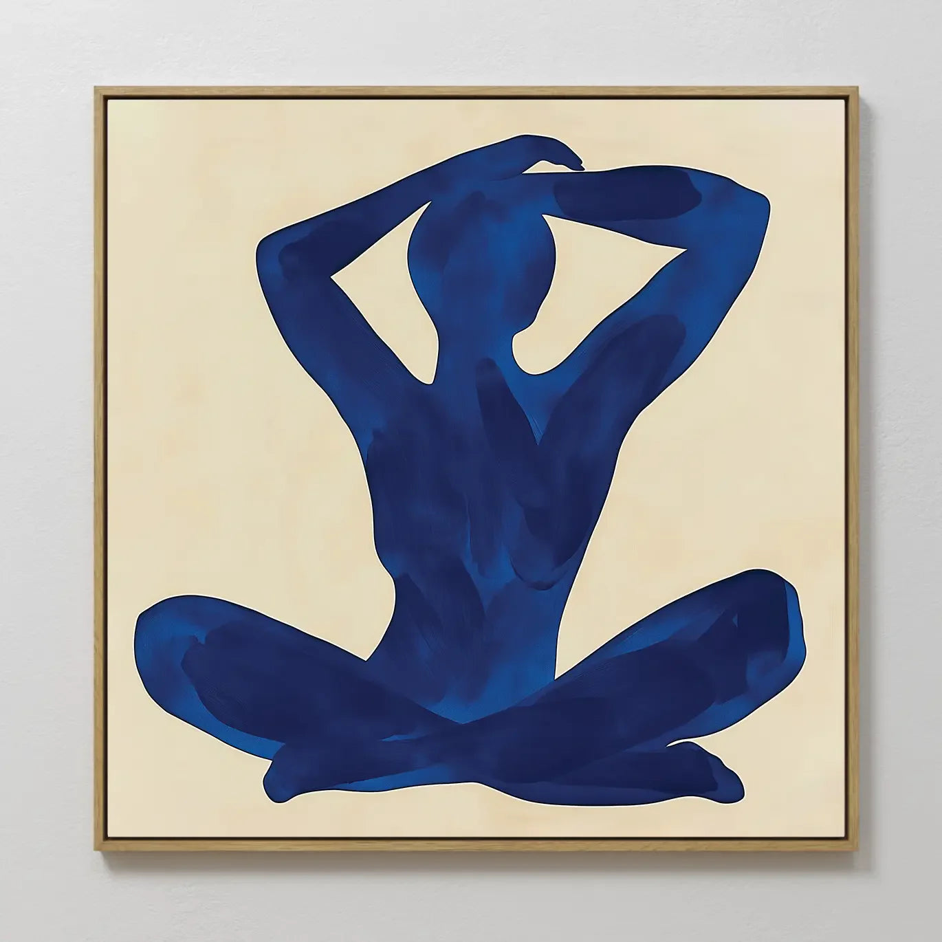Original hand painted cobalt blue seated nude silhouette oil painting canvas wall art, nordic scandinavian elegant luxury modern living room home deco