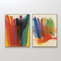 Original hand painted bold multicolor abstract oil painting canvas wall art set of two, vivid brushstrokes nordic scandinavian elegant luxury modern h