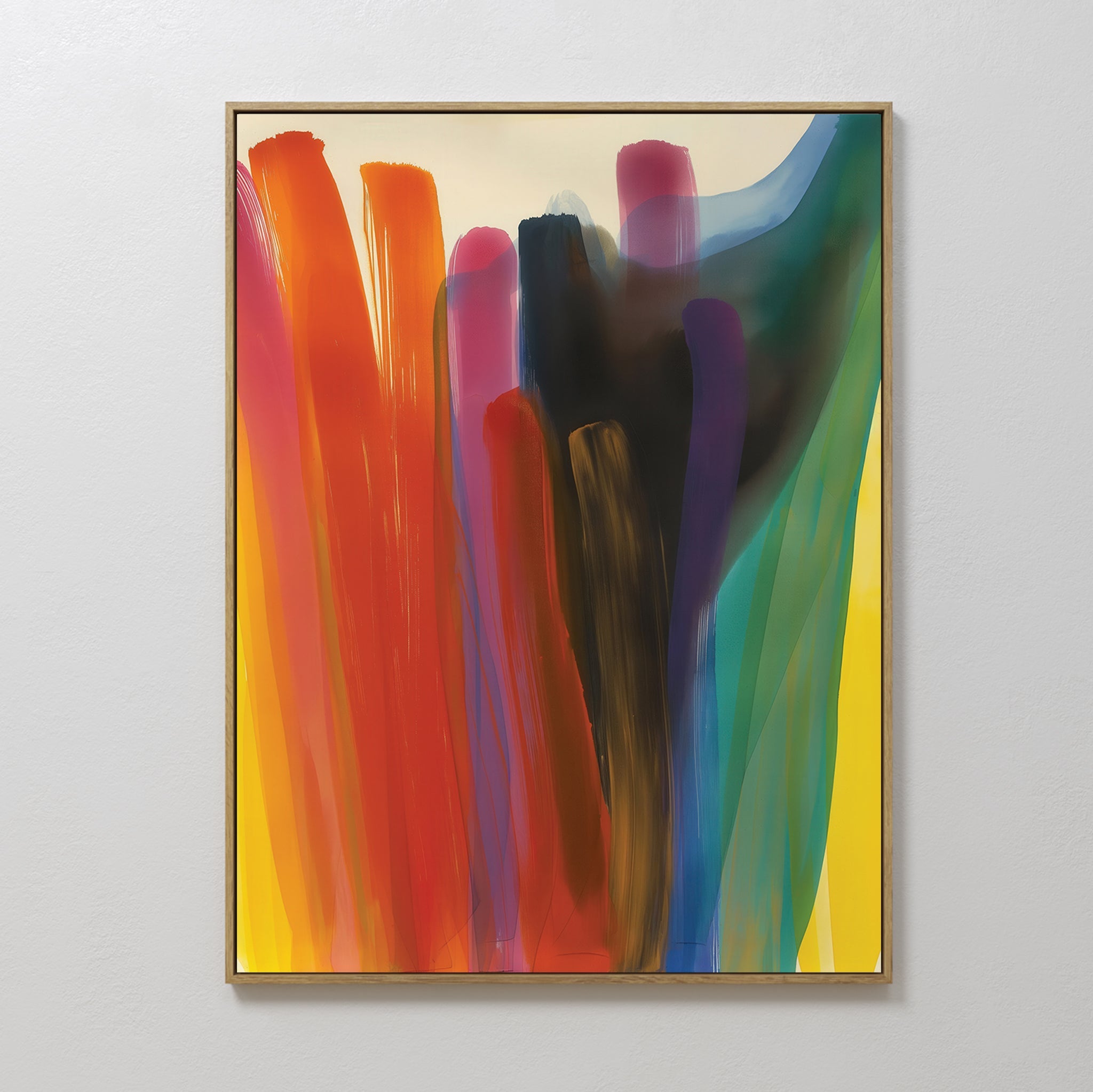 Original hand painted crimson red orange yellow teal abstract oil painting canvas wall art, bold elegant luxury modern nordic scandinavian home decor