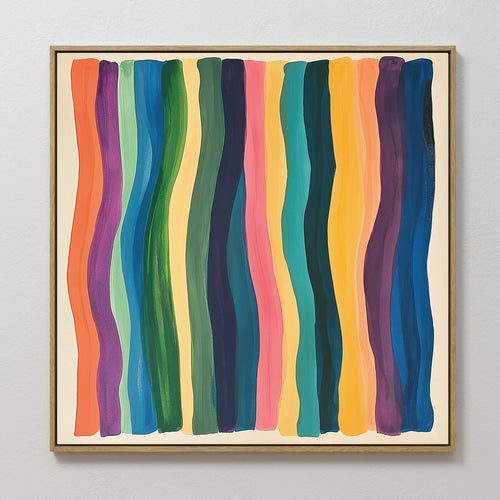 Original hand painted multicolor wavy vertical stripe oil painting canvas wall art, bold vibrant modern elegant luxury home decor interior design