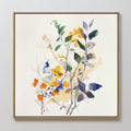 Hand painted original yellow orange cobalt blue botanical oil painting canvas wall art, nordic scandinavian elegant luxury modern living room home dec